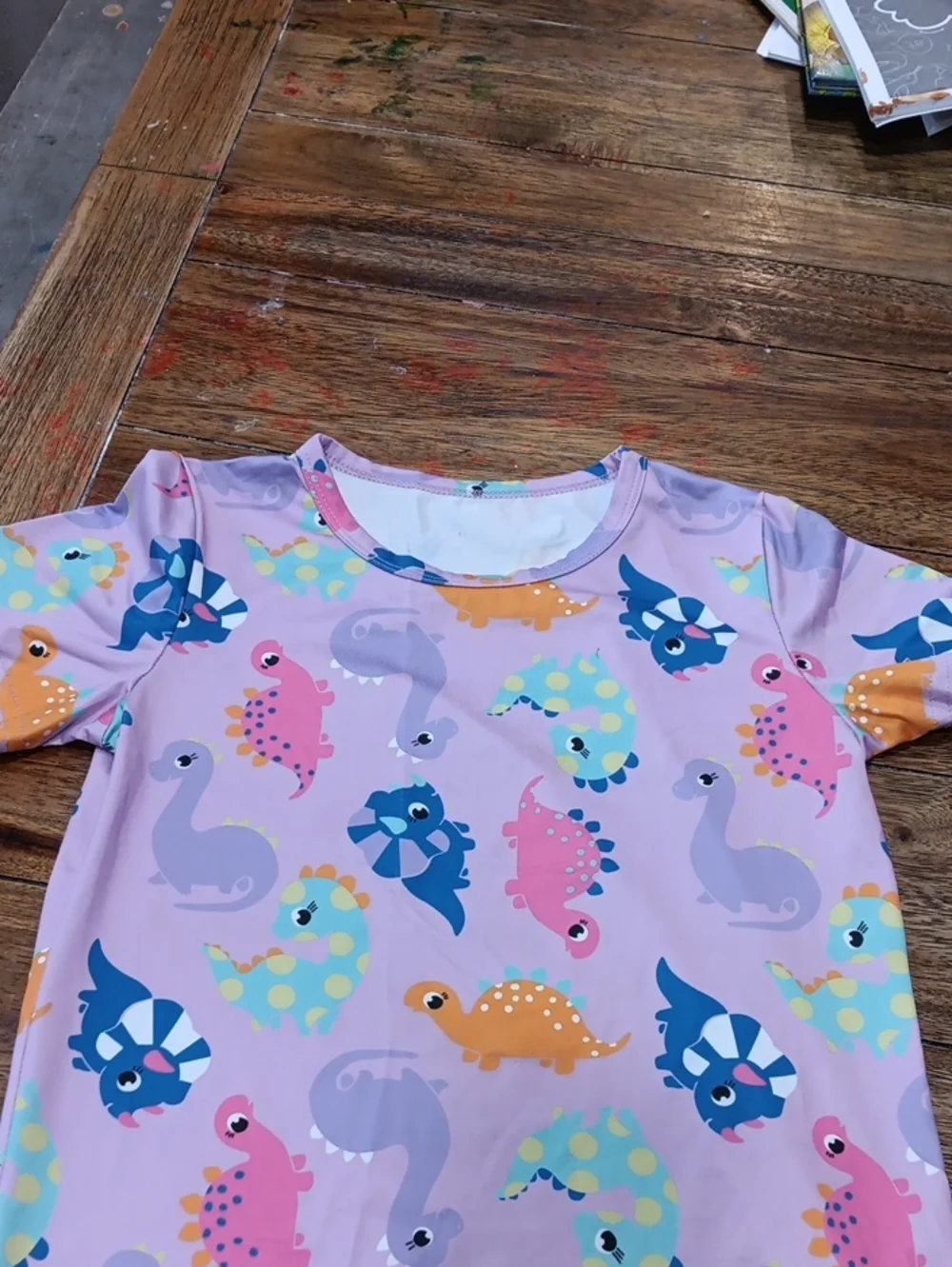 Girls' Pink Dinosaur Print Short Sleeve  Dress